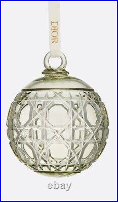 $1050 Christian Dior Maison Set 3 Glass Christmas Ornaments Crystal Ball Cannage