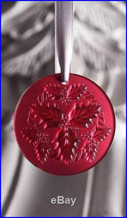 $125 LALIQUE CRYSTAL CHRISTMAS ORNAMENT 2014 HOLLY RED NEW IN BOX #10413300