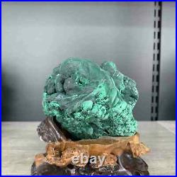 1640gNatural Malachite Mineral Specimen Cat Eye Decoration Gift Include Stand