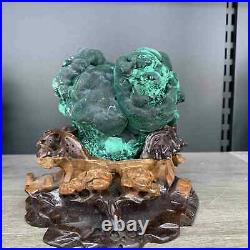 1640gNatural Malachite Mineral Specimen Cat Eye Decoration Gift Include Stand