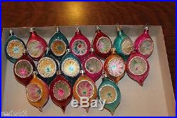 17 VINTAGE INDENTED HAND BLOWN with glitter GLASS CHRISTMAS ORNAMENTS, POLAND
