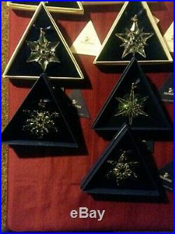18 Annual Swarovski Crystal Christmas Ornaments 1992 thru 2009, Never Displayed