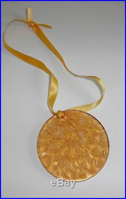 1991 Signed Lalique France Noel Christmas Tree Ornament Crystal Frosted Amber