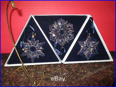 1998 1999 2000 MIB SWAROVSKI CRYSTAL CHRISTMAS ORNAMENT STAR/SNOWFLAKE BOX STAND