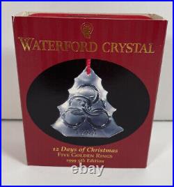 1999 Waterford Crystal Ornament-Twelve Days of Christmas- 5 Golden Rings with Box