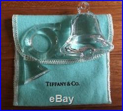 2 Tiffany & Co. Crystal Christmas BELL & FRENCH HORN Ornament withPouch LAST HORN