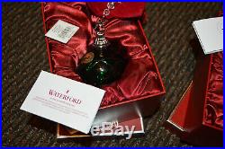 2 Waterford Ruby & Emerald Cased 2006 & 2007 Annual Christmas Ball Ornaments NIB