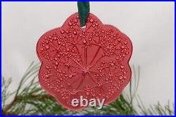 2002 Lalique Crystal Ombelles Umbelas Rouge Red Christmas Ornament