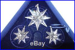 2009 Swarovski Star Snowflake Christmas Ornament Set of 3 Crystal Austria In Box