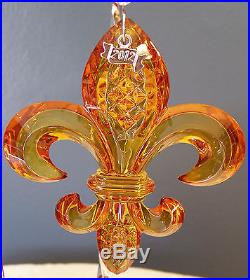 2012 Set 4 WATERFORD Fleur De Lis Lys Crystal Christmas Ornaments, Red, Amber