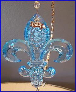 2013 Set of 7 WATERFORD Fleur De Lis Crystal Christmas Ornaments, Red, Green