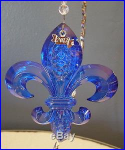 2013 Set of 7 WATERFORD Fleur De Lis Crystal Christmas Ornaments, Red, Green