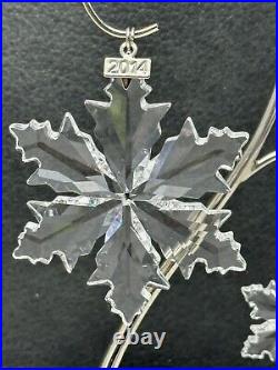 2014 Swarovski Snowflake Ornaments Set Large & Little with 7 Stand
