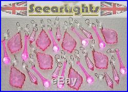 24 CHANDELIER HOT PINK CRYSTALS GLASS DROPS CHRISTMAS TREE DECORATION RETRO CHIC