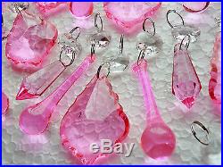 24 CHANDELIER HOT PINK CRYSTALS GLASS DROPS CHRISTMAS TREE DECORATION RETRO CHIC