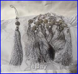 24 Frontgate Medici Silver Crystal Beaded Tassels Christmas Ornament