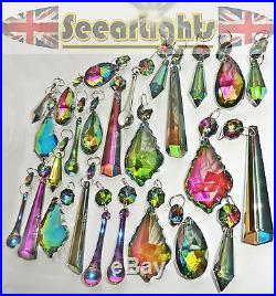 25 GOTHIC AB CHANDELIER LIGHT CRYSTALS GLASS DROPS CHRISTMAS TREE DECORATIONS