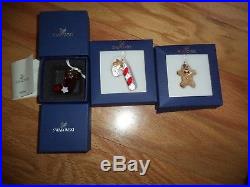 3 NEW IN THE BOX SWAROVSKI RETIRED SPARKLING CRYSTAL CHRISTMAS ORNAMENTS WithPAPER