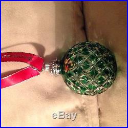 3 Waterford Crystal Emerald Green Cased Ball Ornaments Christmas 2014 BRAND NEW