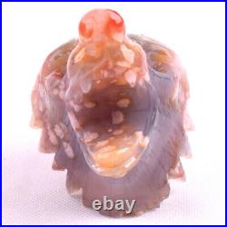 4.8'' Natural Cherry Blossom Agate Geode Carved Wolf Skull, Home Decoration