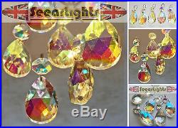 5 CHANDELIER DROPS OVAL AB FENG SHUI GLASS HANGING CRYSTALS CHRISTMAS TREE BEADS