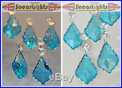 5 CHANDELIER GLASS CRYSTALS LEAF DROPS TURQUOISE AQUA CHRISTMAS TREE DECORATIONS