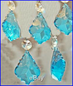 5 CHANDELIER GLASS CRYSTALS LEAF DROPS TURQUOISE AQUA CHRISTMAS TREE DECORATIONS
