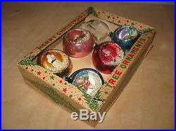 5 VINTAGE DIORAMA INDENT MERCURY GLASS CHRISTMAS ORNAMENTS MID CENTURY JAPAN