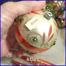 5 Vtg Painted Glitter Jeweled Foil Glass Xmas Ornaments Icicle Germany Poland