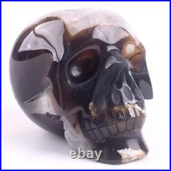 5 in Natural Geode AGATE Carved Crystal Skull, Crystal Healing, Home Decoration