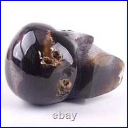 5 in Natural Geode AGATE Carved Crystal Skull, Crystal Healing, Home Decoration