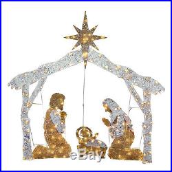 55 Outdoor Christmas Crystal Nativity Scene Holiday Decoration 150 Clear Lights
