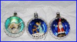 6 Vintage Diorama Indent Scene Mercury Glass Christmas Ornaments Italy