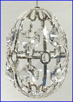 6 Vintage Faberge Egg Christmas Ornaments Slivertone With Crystal 2.5 X 1.75