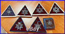 7 Swarovski Crystal Christmas Snowflake Ornaments 1995,1996,1997,1998.2003,2005