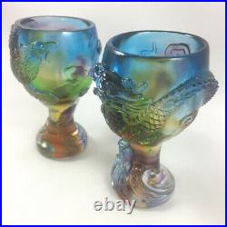Amore Jewell Dragon and Phoenix cups 2pcs/set Ornament Gift Liuli Crystal Glass