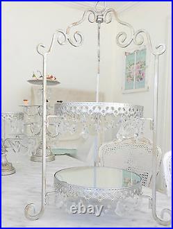 Antique 2 Tier Wedding Crystal Prism Silver Chic Cupcake Decoration Cake Stand