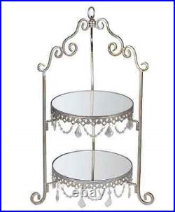 Antique 2 Tier Wedding Crystal Prism Silver Chic Cupcake Decoration Cake Stand