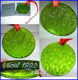 Auth Rare LALIQUE France Lime Green Crystal 1992 Noel Christmas ORNAMENT NIB