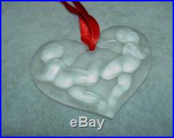 Authentic LALIQUE Christmas 1996 Angel Heart Clear Crystal Ornament Mint in Box