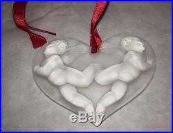 Authentic LALIQUE Christmas 1996 Angel Heart Clear Crystal Ornament Mint in Box