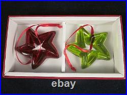 BACCARAT CRYSTAL Green & Red Star Christmas Ornament Set NEW in BOX
