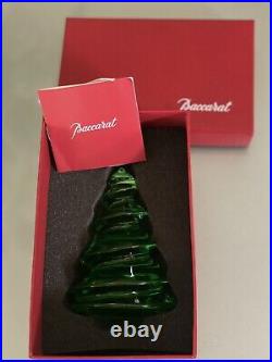 BACCARAT Christmas Tree Ornament Noel Megeve Fir Green Crystal In red box