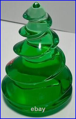 BACCARAT Crystal Christmas Tree Noel Megeve Fir Green Figurine MINT