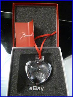 BACCARAT FRANCE FRENCH CRYSTAL PUFFY HEART HANGING CHRISTMAS ORNAMENT with BOXES