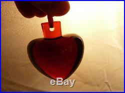 BACCARAT FRANCE RED CRYSTAL PUFFY HEART HANGING CHRISTMAS ORNAMENT WITH BOX