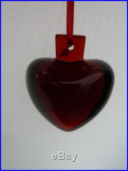 BACCARAT FRANCE RED CRYSTAL PUFFY HEART HANGING CHRISTMAS ORNAMENT WITH BOX