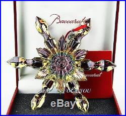 BACCARAT IRIDESCENT NOEL SNOWFLAKE ORNAMENT 2013 YELLOW CRYSTAL SIGNED NEW BOXED