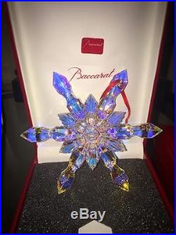 BACCARAT YELLOW IRIDESCENT CRYSTAL SNOWFLAKE ORNAMENT (Signed, New, in box) 2013