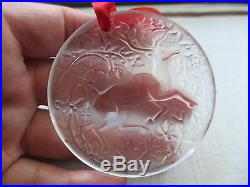BEAUTIFUL AUTH MINT LALIQUE 1997 FROSTED CLEAR CRYSTAL REINDEER XMAS ORNAMENT